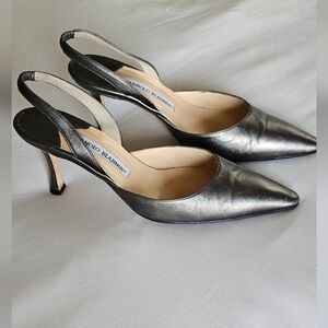 Manolo Blahnik Carolyne 90 Nappa Leather Slingback Heels Sz 38